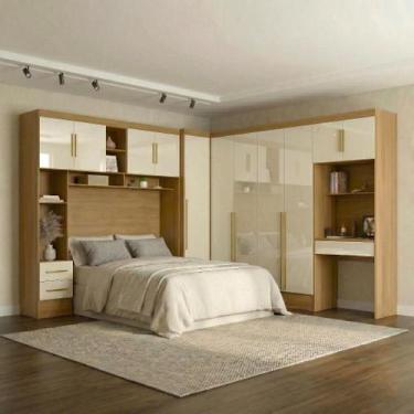 Imagem de Guarda-roupa Modulado Casal 4 Peças 11 Portas 2 Gavetas Cabeceira Escr