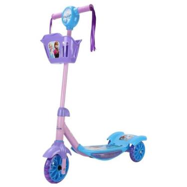 Imagem de Patinete Infantil 3 Rodas Frozen Cestinha e Fitinhas Freio Traseiro +2