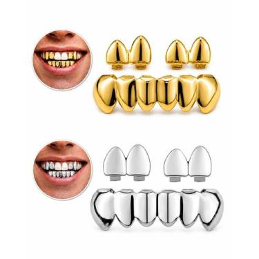 Imagem de Grillz 6 Dentes Dourado Prateado Inferiores 2 Pares Superiores - Wb, D