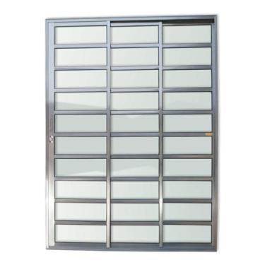 Imagem de Porta de Alumínio de Correr 210x120cm 3 Folhas 1/3 com Travessa e Vidr