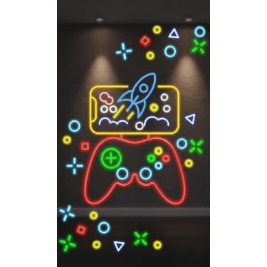 Imagem de Painel Retangular Festa Game Neon 1,50x2,20m Tecido - Congratulations 