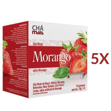Imagem de Chá de Morango Kit com 5 Caixas de 10 Sachês cada