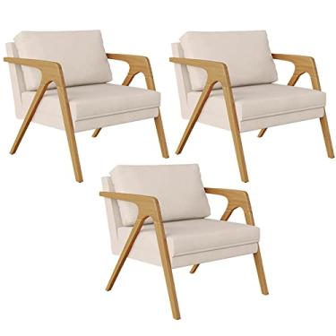 Imagem de Kit 03 Poltronas Decorativas Para Sala Estar Pietra Estrutura De Madeira L02 Suede Bege - Lyam Decor