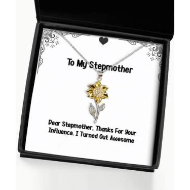 Imagem de SpreadPassion Querida madrasta, Thanks for Your Influence. Colar com pingente de girassol I Turned Stepmother com ideia única de presentes para madrinha, para mãe