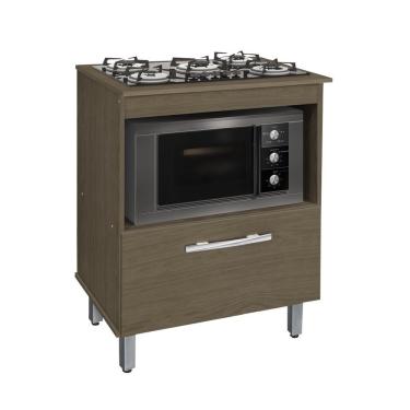 Imagem de Balcao Gabinete p/ cooktop 05 bocas e p/ Forno Bur Amêndoa