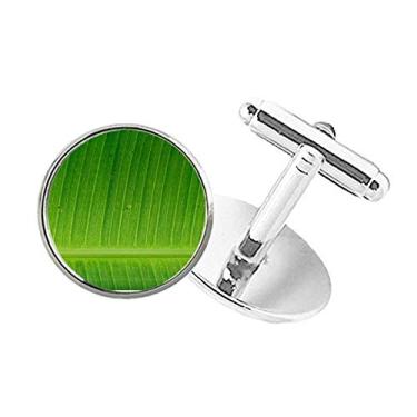 Imagem de DIYthinker Abotoaduras com fecho de botão redondo com foto de folha de banana natural