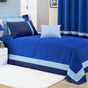 Imagem de Cobre Leito Solteiro Stylo Tecido Micro Fibra Matelado 6 Peças - Azul