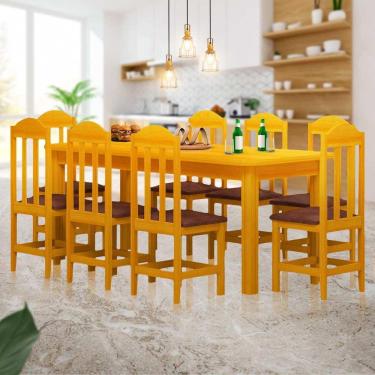 Imagem de Mesa De Jantar Retangular 8 Lugares Estofados Madeira Maciça Safira Cerejeira Shop JM