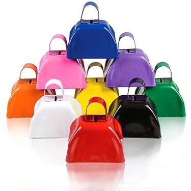Imagem de ArtCreativity Máquina de ruído de sino de vaca de 7,6 cm – Pacote com 12 – Máquina de ruído de cowbell de metal alto pequeno com alça – Ótimo para jogos de futebol, eventos esportivos, casamentos, ano novo – Prêmio infantil e adulto