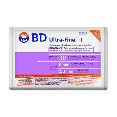 Imagem de Seringa Bd Ultra-Fine Insulina 30U Agulha Curta 8mm Com 10 Unidades