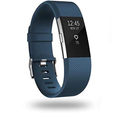 Imagem de Pulseiras de substituição compatíveis com Fitbit Charge 2, acessórios de pulso ajustáveis, pulseiras esportivas para mulheres e homens (azul escuro, grande)