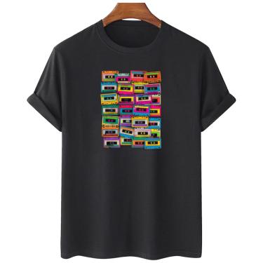 Imagem de Camiseta feminina algodao Retro Neon Fitas Cassetes Vintage