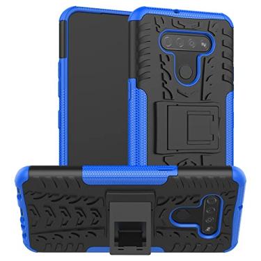 Imagem de Capa protetora ultrafina compatível com LG K51, TPU + PC Bumper Hybrid Militar Grade Rugged Case, Capa de telefone à prova de choque com capa traseira de telefone com suporte (Cor: Azul escuro)