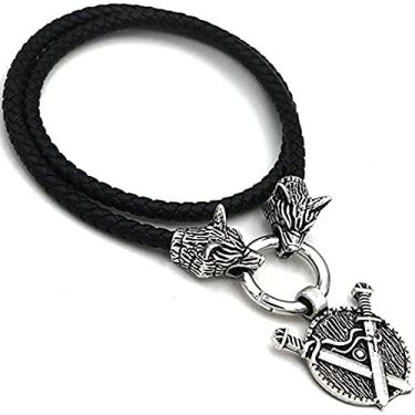 Imagem de XLTFZY Amuleto viking masculino colar vintage pingente espada dupla colar amuleto retrô nórdico liga personalidade moda mitologia jóias/corrente de 80 cm