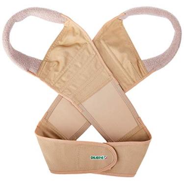 Imagem de Dilepé Espaldeira em Brim para Postura dos ombros e tratamento da cifose torácica postural e juvenil (desvio da coluna vertebral - corcundez), Bege, Tamanho Infantil