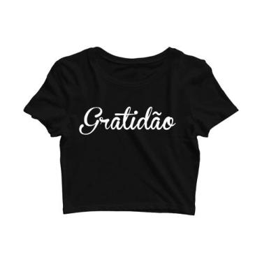 Imagem de Cropped Camiseta Estampado Gratidão Frases Motivação Jdk452 - John Cat