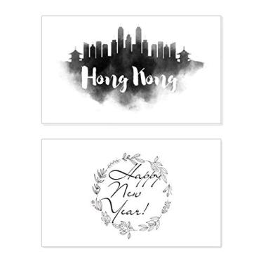 Imagem de HongKong China Landmark Ink Pintura de cidade Ano Novo Festival Cartão de felicitações Bless Message Present