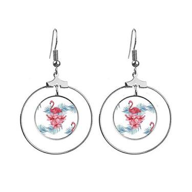 Imagem de Brincos com símbolo de folha de flamingo, argola pendurada, joia circular