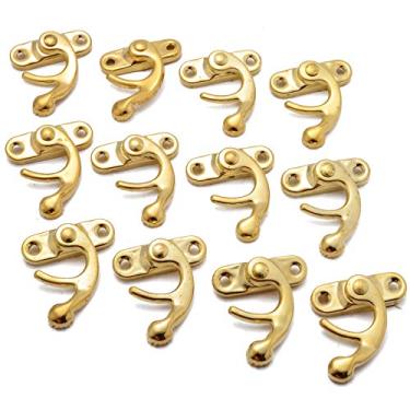 Imagem de 12pcs mini vintage ferro chifres bloqueio couro artesanato saco chifres bloqueio jóias de jóias de vinho caixa de madeira hasp hardware decor YYDFPIIA (Color : Gold)