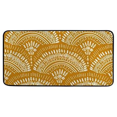 Imagem de Tapete de cozinha antifadiga boêmio geométrico dourado confortável tapete macio absorvente para corredor, banheiro, cozinha, 99 x 50 cm