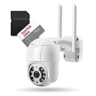 Imagem de Câmera de Segurança Externa Ip WiFi Com Cartão de Memória 64gb, Prova D'água, IP66, A8, Infravermelho, PTZ 360, Vigilância, Panorâmica, Sensor Presença, Visão Noturna, HD 1080p, MicroSD - TKLA