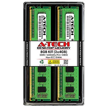 Imagem de A-Tech 8 GB (2 x 4 GB) DDR3 1600 MHz DIMM PC3-12800 UDIMM Non-ECC CL11 240 pinos Kit de atualização de memória RAM para computador de mesa