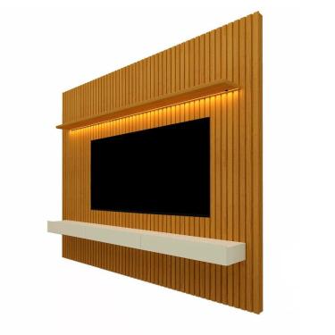 Imagem de Painel Home Nobre Ripado Para TV Até 85&quot; LED 230cm Gelius Móveis Naturale/Off White