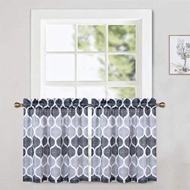 Imagem de CAROMIO Cortinas de café com 76 cm de comprimento, estampa geométrica, decoração de cozinha, cortinas para janelas pequenas, cortinas de janela de banheiro, cinza