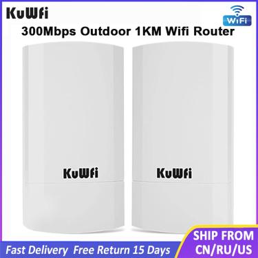 Imagem de KuWfi Roteador Wifi Ao Ar Livre 1KM 300Mbps Roteador Sem Fio Fora & Interior Kit Router CPE Ponte