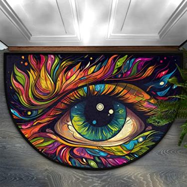 Imagem de Capacho meio redondo com olho turco tapete de área semicircular com olho colorido antiderrapante interior ao ar livre entrada meia lua tapete absorvente durável lavável tapete de chão frontal para cozinha, quarto, pátio, lareira