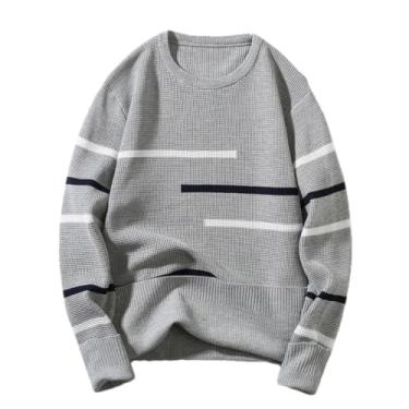 Imagem de KANG POWER Suéter masculino outono inverno estilo étnico gola redonda malha quente casual solto suéter pulôver de malha, My15-Cinza 9, G