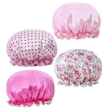 Imagem de Housoutil 4 Pcs touca de dormir de seda boné rosa chapéu para mulheres toucas de banho touca de banho impermeável touca de banho elástica elasticidade tampa de xampu Senhorita