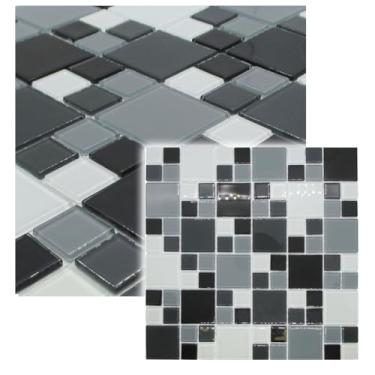 Imagem de Pastilha De Vidro Para Piscina Cozinha Banheiro Parede MONDRIAN MIX GRANDE AZUL MARROM VERDE PRETA MESCLA GRANDE30x30cm - La Bella Griffe (Mix Preta - 4.8x2.3)