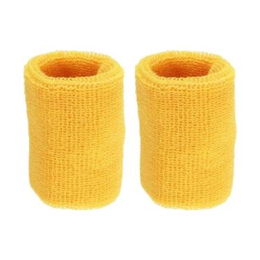Imagem de PATIKIL Pulseiras esportivas 8 x 10 cm, pacote com 2 faixas esportivas de algodão felpudo absorvente para pulso para tênis, basquete, malhar, correr, amarelo