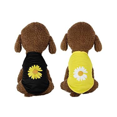 Imagem de Pacote com 2 camisetas para cães PP para cachorro, menino, menina, roupas de verão, algodão, macio, respirável, roupas para animais de estimação, roupas para gatos, colete de flores, roupa engraçada