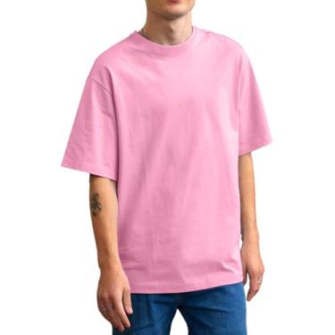 Imagem de Camiseta masculina ultra macia de viscose de bambu, gola redonda, leve, manga curta, elástica, refrescante, casual, básica, rosa, G