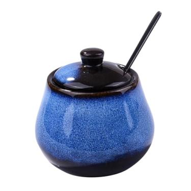 Imagem de BOSILI Tigelas de açúcar de cerâmica para tempero de açúcar, açucareiro azul com tampa e colher de aço inoxidável para casa e cozinha
