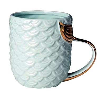 Imagem de KNC Xícara de café de cerâmica sereia de 425 g, xícara de leite de cerveja cappuccino, caneca, presente de aniversário, presente de casal para homens, mulheres, crianças, meninas, meninos (azul)