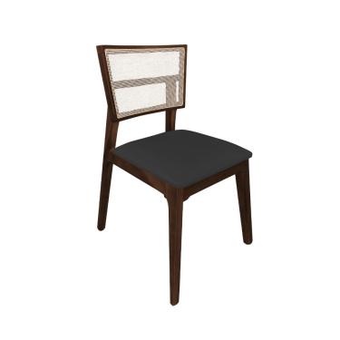 Imagem de Cadeira De Jantar Manuela Em Tela Assento Facto Preto Base Em Madeira Maciça - Natural