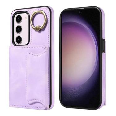 Imagem de Capa para samsung s24 ultra carteira magnética anti gota anel capa de couro, roxo, para samsung s24 ultra case