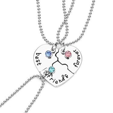 Imagem de coadipress BFF Colares femininos com pingente de amizade Forever and Ever para 3 mulheres com strass e cristal de liga de cristal combinando, Metal, Zircônia cúbica