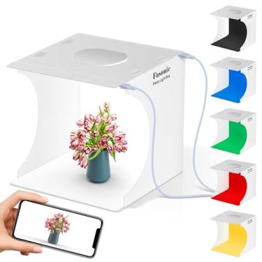 Imagem de Fasonic Mini caixa de luz portátil de estúdio fotográfico para fotografia, kit de barraca dobrável de PVC com 2 painéis de LED, cabine de iluminação 6500K, cenários de 6 cores para joias e itens