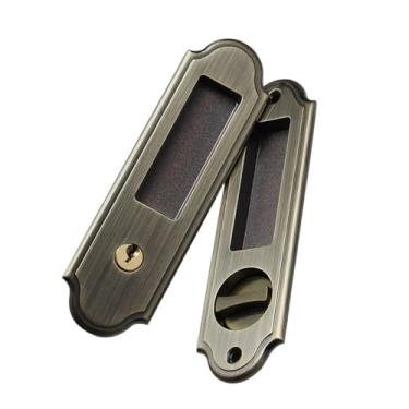 Imagem de Fechadura deslizante para porta de celeiro, maçaneta invisível com chaves para porta deslizante de madeira de celeiro, porta de bolso, ferragens de móveis(Bronze)