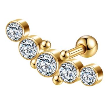 Imagem de LOMISS PIERCING MINIBARBELL AÇO CIRÚRGICO PVD 5 PEDRAS 1,2X8 (Dourado)