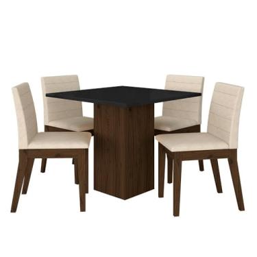 Imagem de Mesa De Jantar Quadrada Com 4 Cadeiras Moscou Imbuia/preto/bege - M.a Imbuia/preto/bege 03