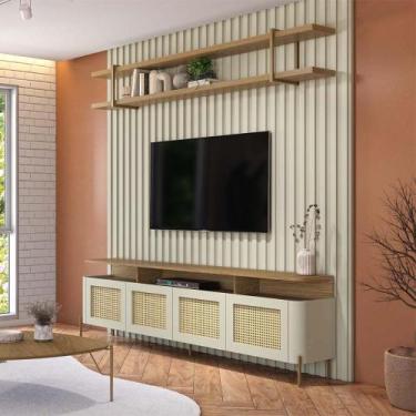 Imagem de Rack com Prateleira e Painel Ripado 200cm 100% MDF - Casa Lar Inco SE,