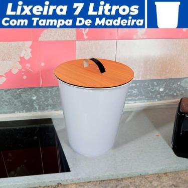 Imagem de Lixeira 7 Litros Plástico Multiuso Com Tampa De Madeira - Casambiente,