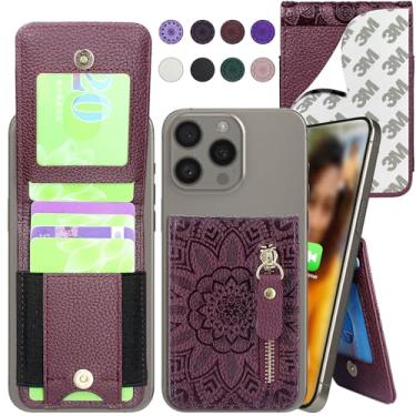 Imagem de Harryshell Carteira adesiva para celular com compartimentos para cartão [comporta até 6 cartões] [Suporte] Bolso com zíper para iPhone/Samsung/Google Most Smart Phones (vermelho vinho floral)