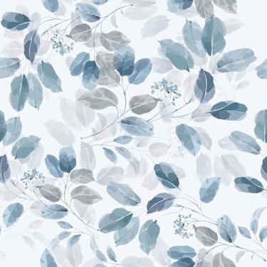 Imagem de VaryPaper Papel de parede floral de folha de eucalipto Boho descasque e cole azul/branco papel de contato floral para armários à prova d'água removível papel de parede floral autoadesivo para quarto e
