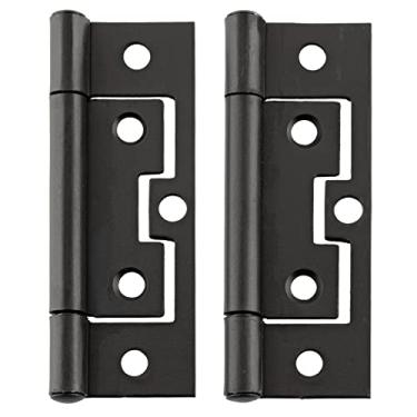 Imagem de Dobradiça preta plana sem encaixe de 7,6 cm | Pacote com 2 | Porta de armário, caixa, ferragens para móveis | UA-258-HBL